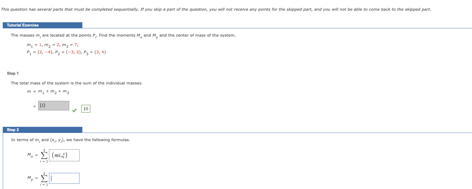 Tutorial Exercise The masses m i are located a t