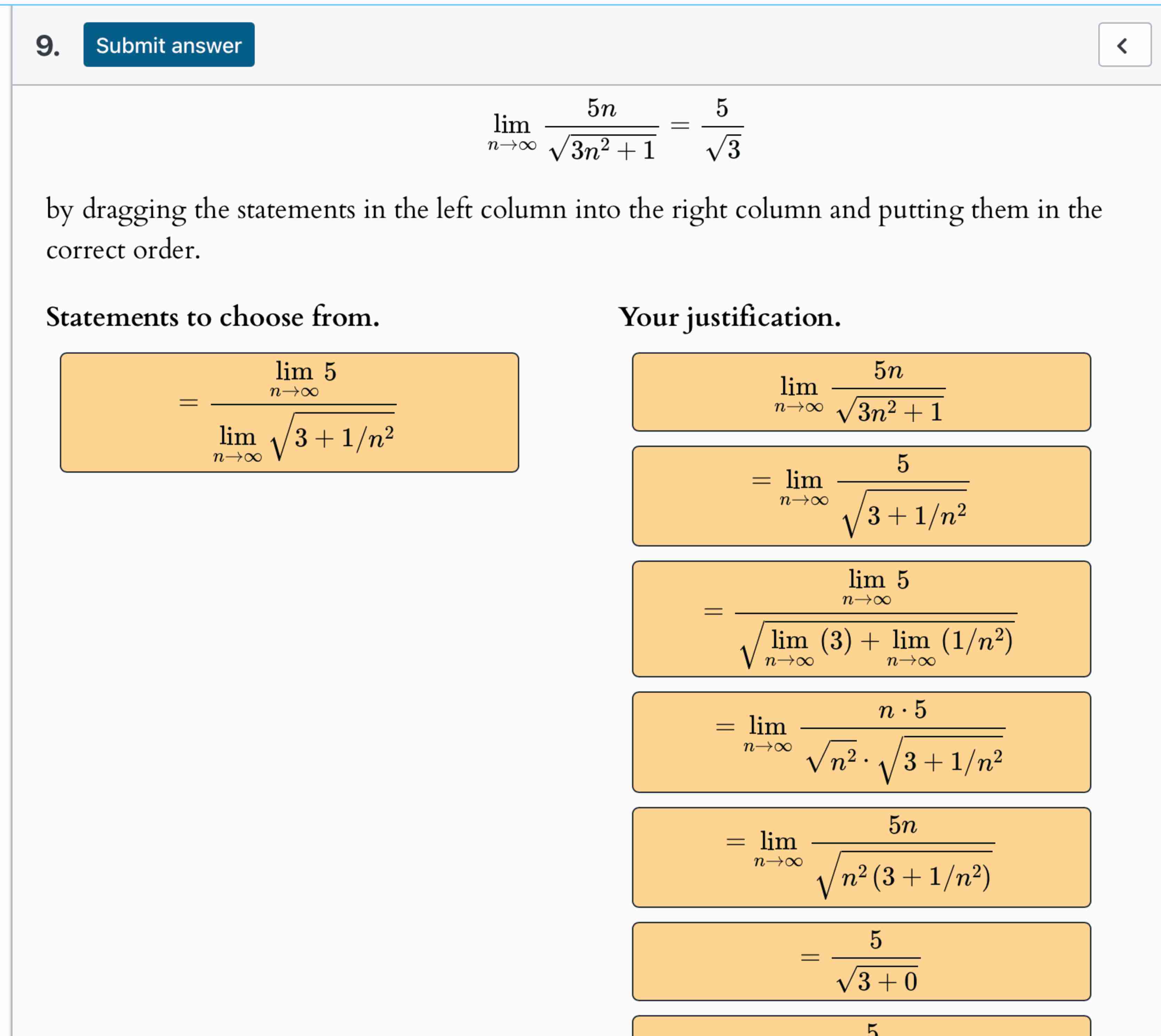 lim n 5 n 3 n 2 + 1 2 = 5 3 2