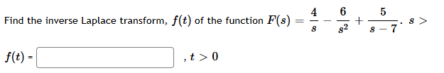 Find the inverse Laplace transform, f ( t ) o f