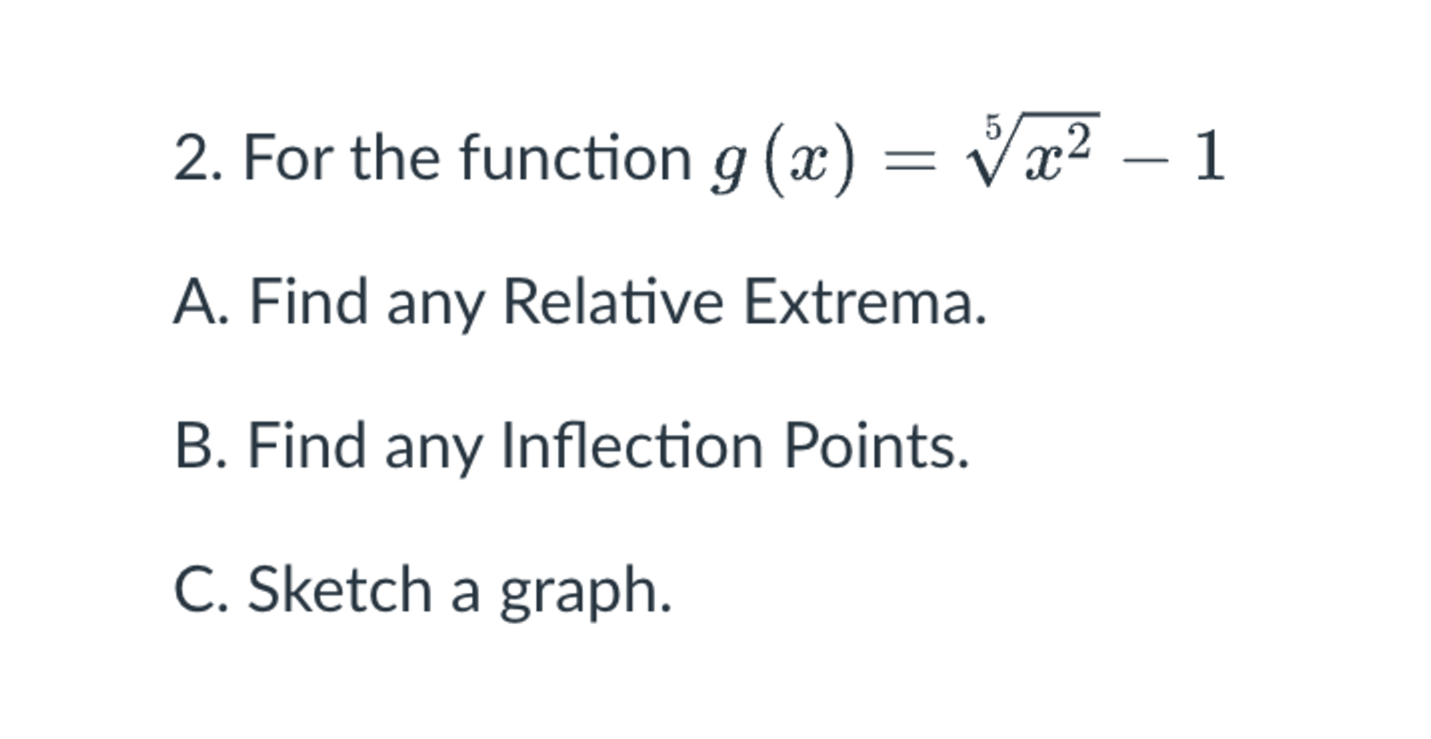 For the function g ( x ) = x 2 5 - 1 A . Find any
