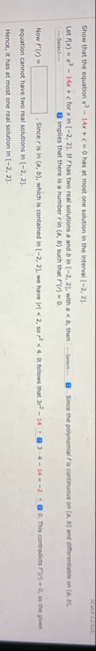 Show that the equation x 3 - 1 4 x c = 0 has at