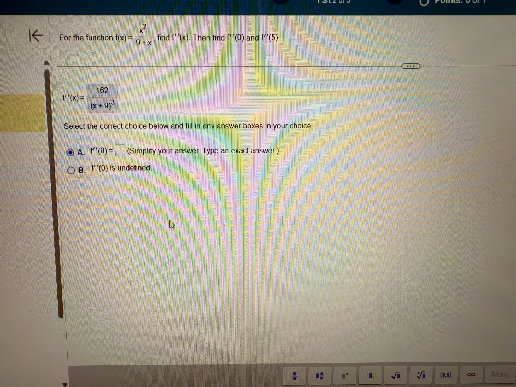For the function f ( x ) = x 2 9 x , find f ' ' (