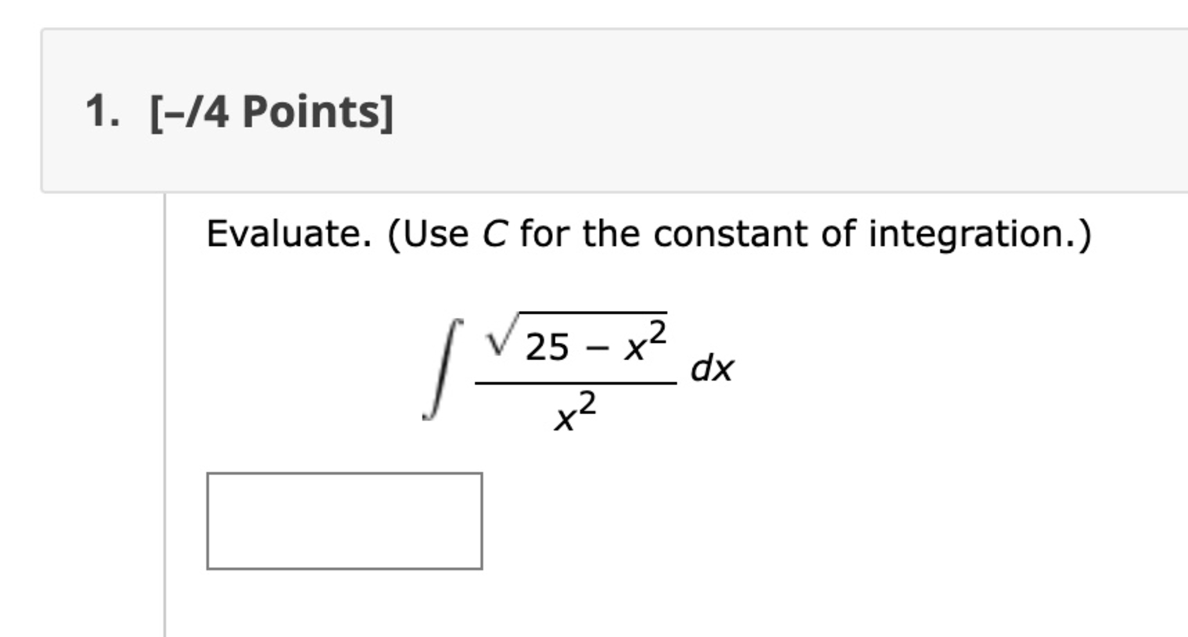 [ - 4 Points ] Evaluate. ( U s e C for the