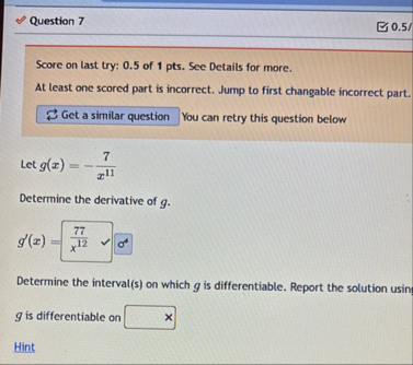 Question 7 0 . 5 ? Score on last try: 0 . 5 of 1