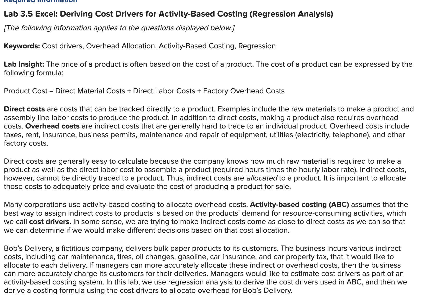 Lab 3 . 5 Excel: Deriving Cost Drivers for