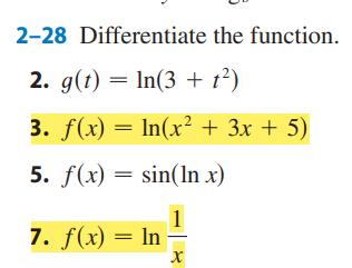 2 - 2 8 Differentiate the function. f ( x ) = l n