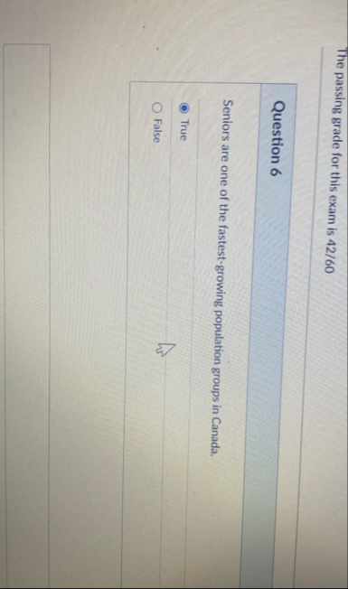 The passing grade for this exam is 4 2 / 6 0