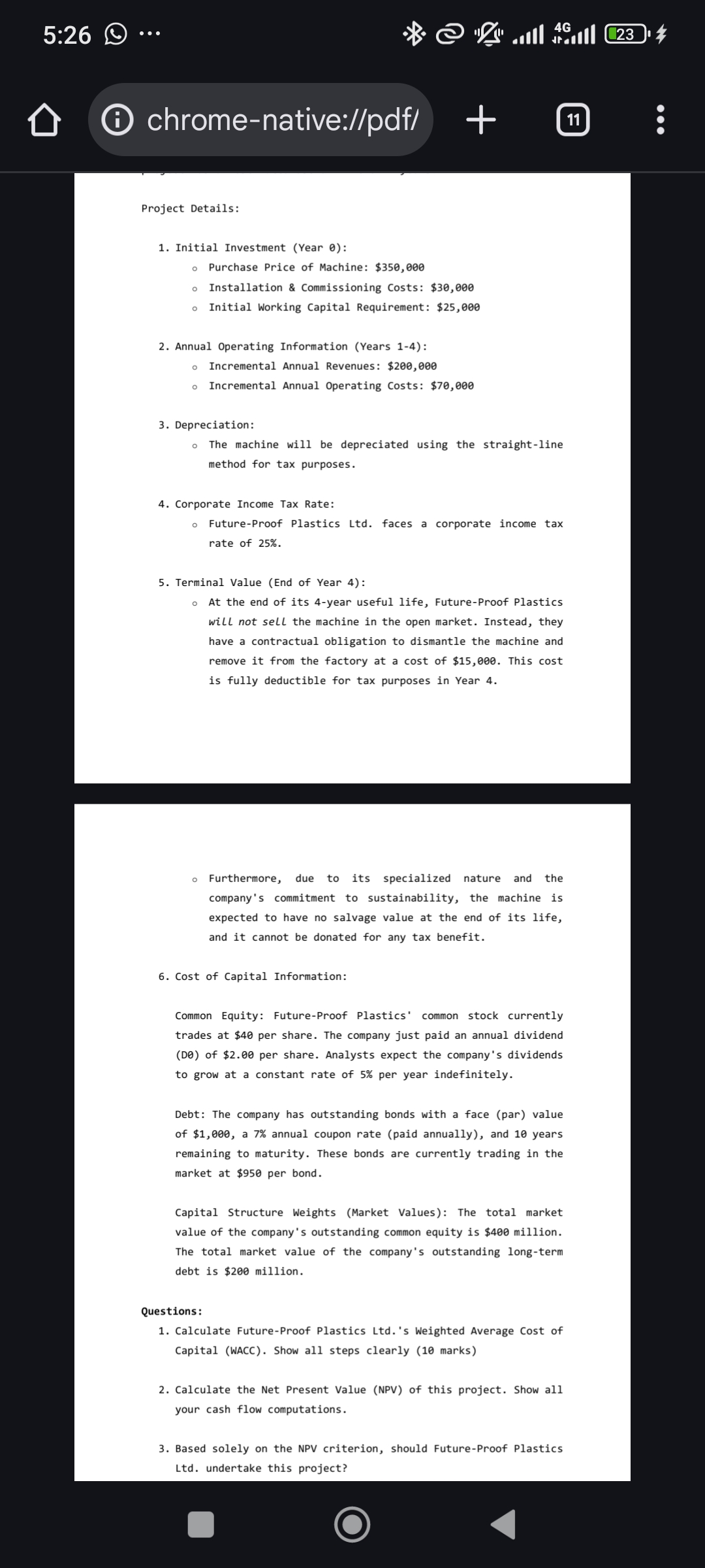 Project Details: 1 . Initial Investment ( Year 0