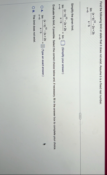 Find the following limit or state that it does