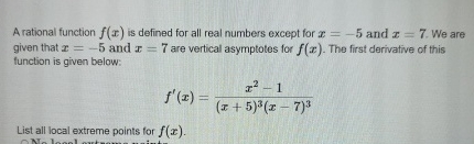 A rational function f ( x ) is defined for all