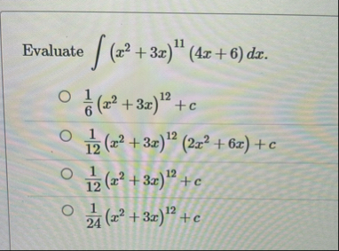 Evaluate ( x 2 3 x ) 1 1 ( 4 x 6 ) d x 1 6 ( x 2