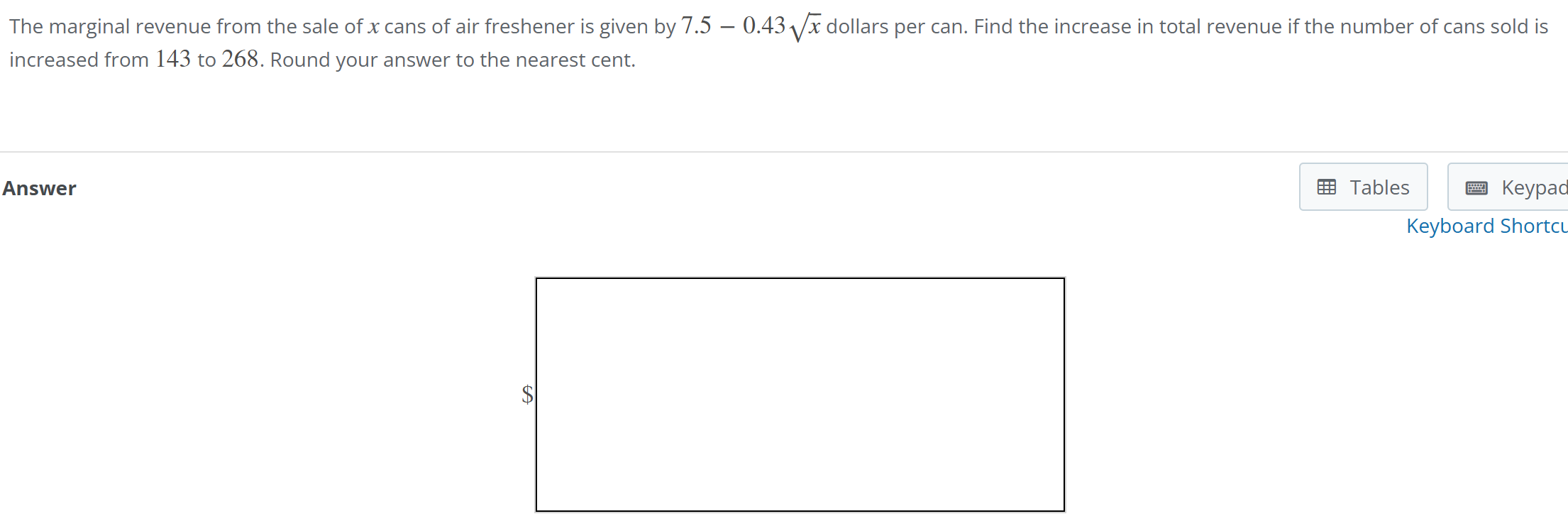 The marginal revenue from the sale of \ ( x \ )