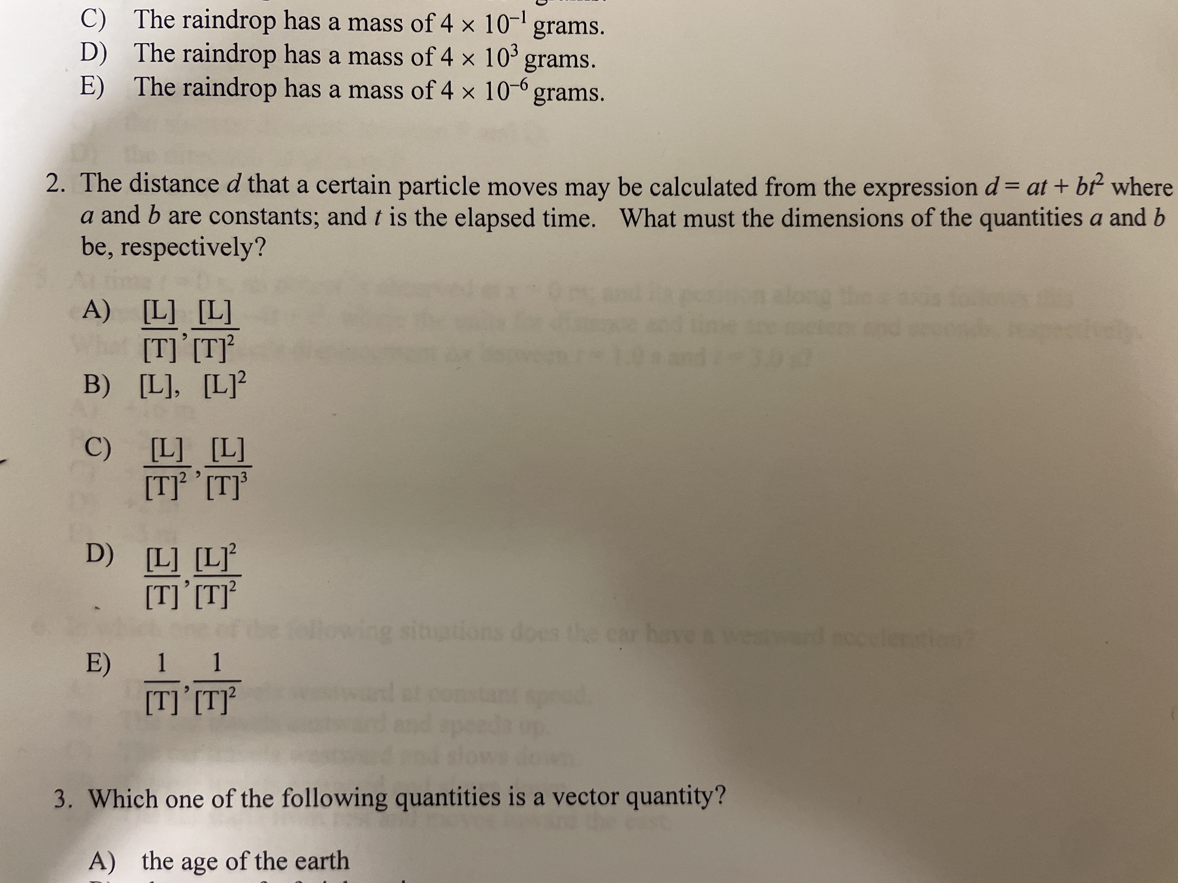 C 4 1 0 - 1 grams. D 4 1 0 3 grams. E 4 1 0 - 6