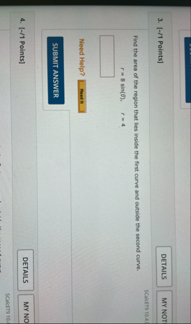 [ - / 1 Points ] SCalcET 9 1 0 . 4 . Find the