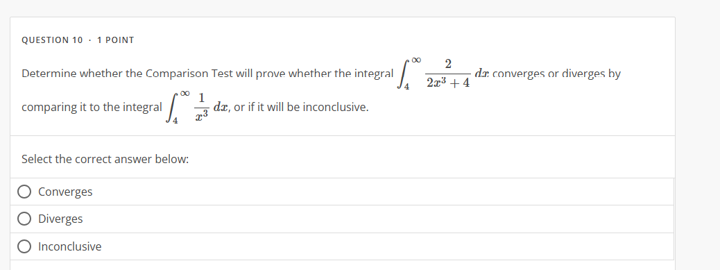 QUESTION 1 0 * 1 POINT Determine whether the