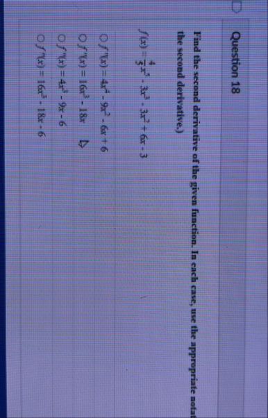 Question 1 8 Find the second derivative of the