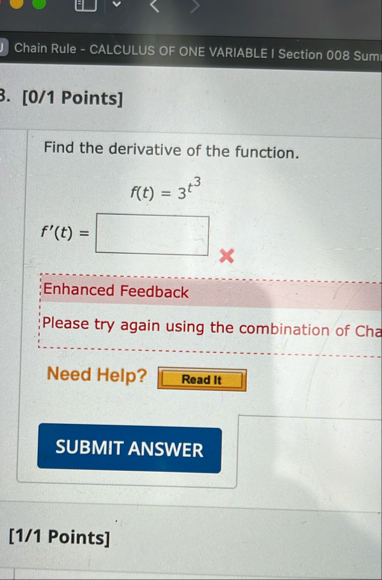 Chain Rule - CALCULUS OF ONE VARIABLE I Section 0