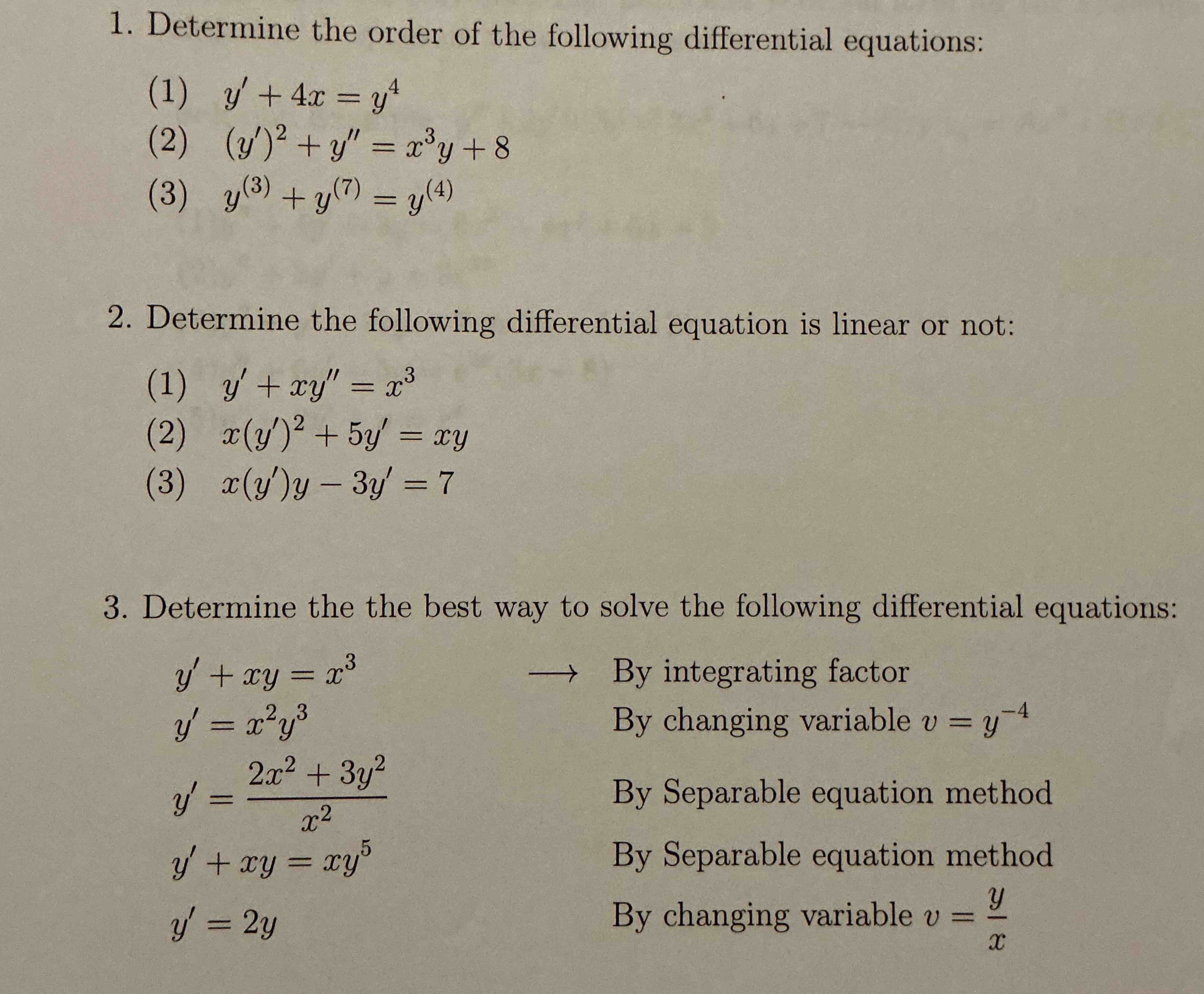 Determine the order o f the following