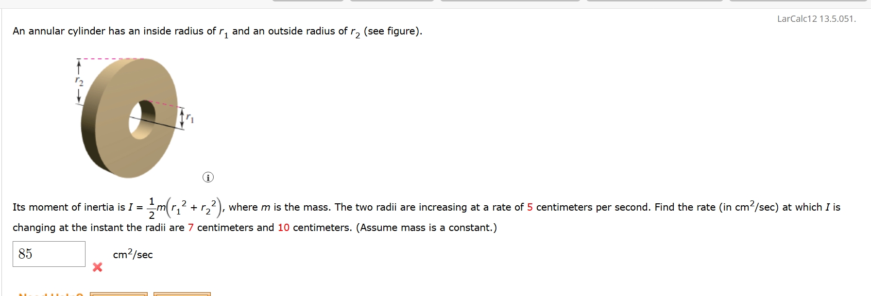 A n annular cylinder has a n inside radius o f r