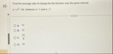 Find the average rate of change for the function