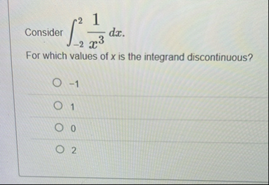 Consider - 2 2 1 x 3 d x . For which values of x
