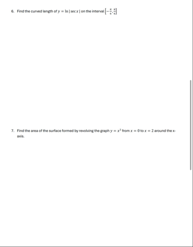 Find the curved length of y = l n | s e c x | on