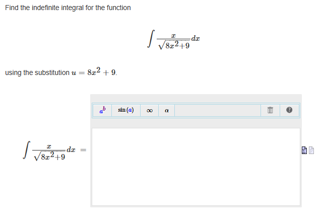 Find the indefinite integral for the function x 8