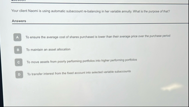 Your client Naomi is using automatic subaccount