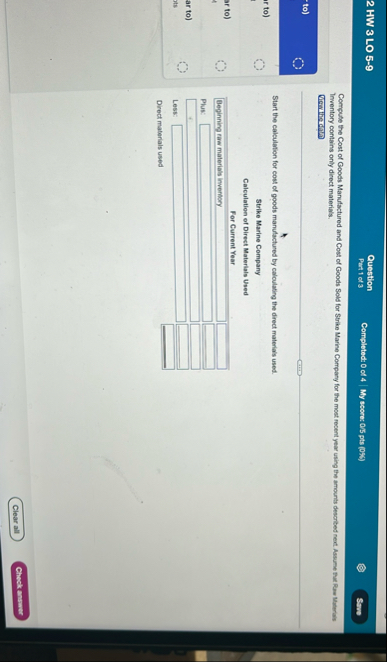 2 HW 3 LO 5 - 9 Question Part 1 of 3 Completed: 0