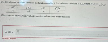 Use the information about values of the functions