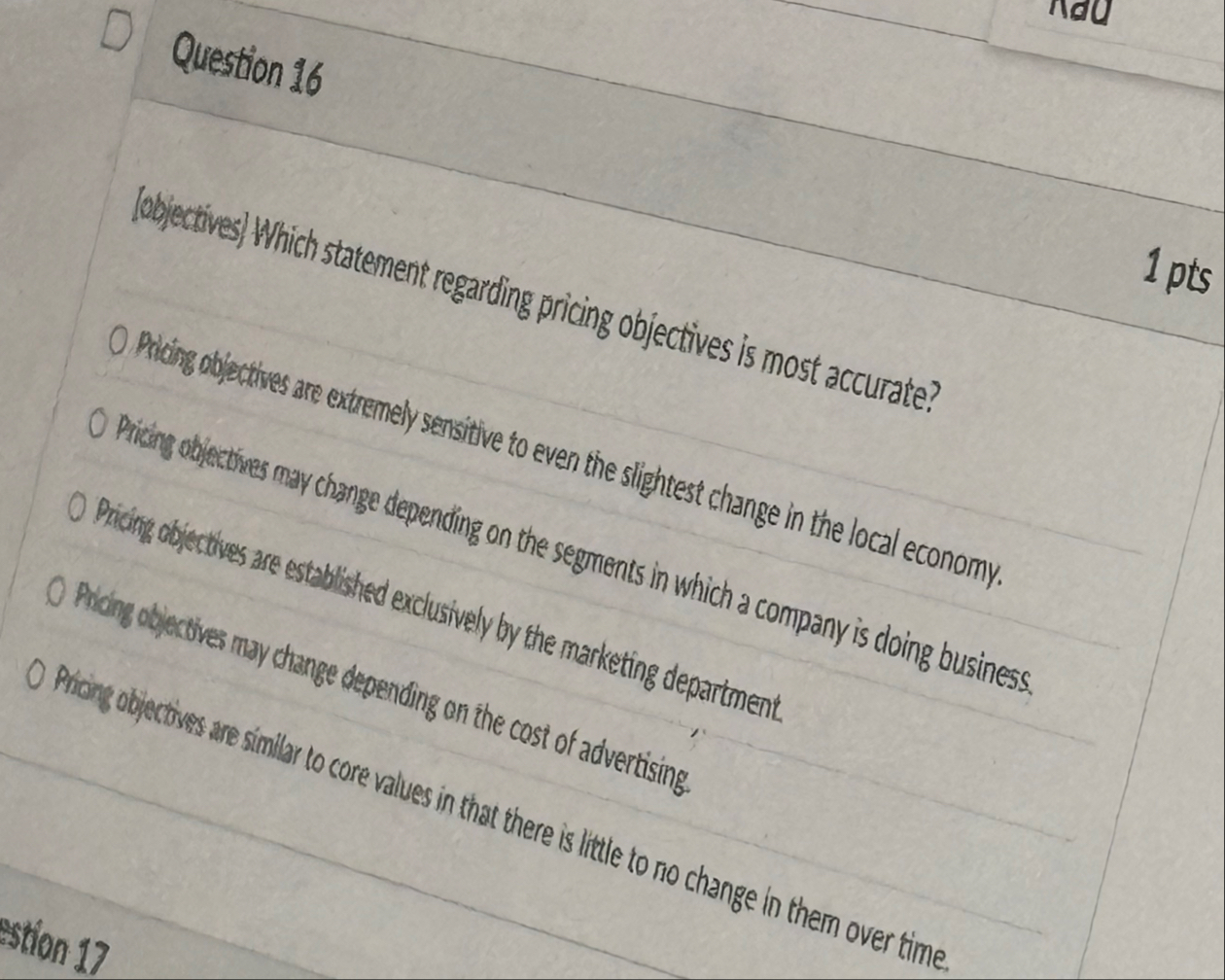 Question 1 6 lobectives ) Which statement