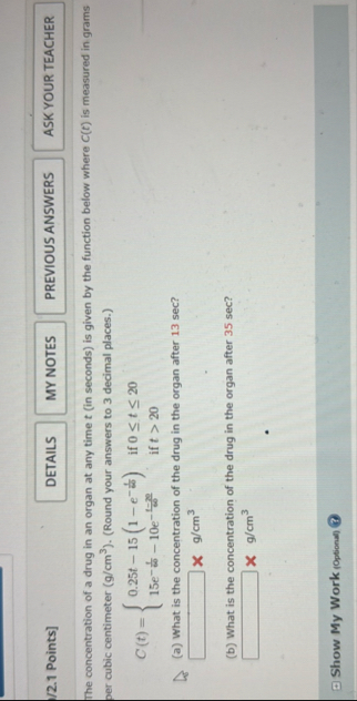 / 2 . 1 Points ] The concentration of a drug in