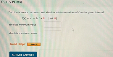 [ - / 2 Points ] Find the absolute maximum and