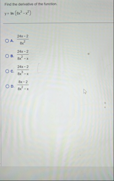 Find the derivative of the function. y = l n ( 8