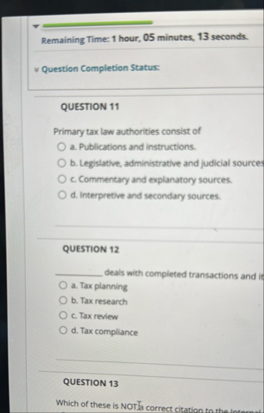 Remaining Time: 1 hour, 0 5 minutes, 1 3 seconds.