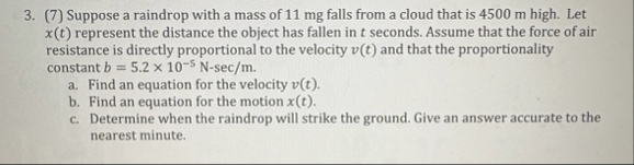 ( 7 ) Suppose a raindrop with a mass of 1 1 mg