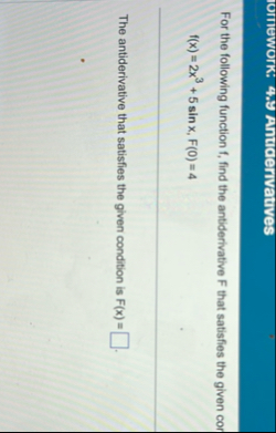 Ioritework: 4 . 9 Antiderivatives For the