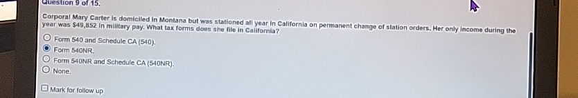 Question 9 of 1 5 . Corporal Mary Carter is