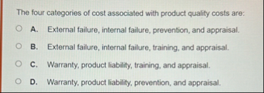 The four categories of cost associated with