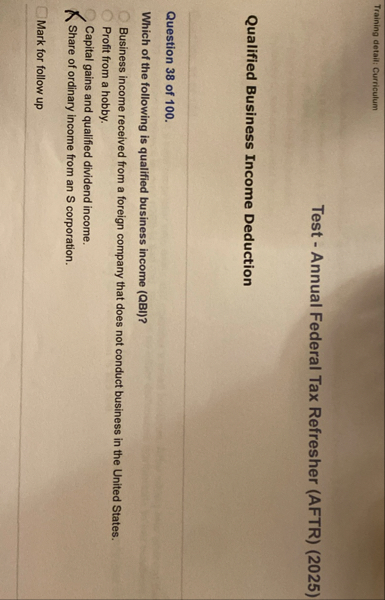 Training detail: Curriculum Test - Annual Federal