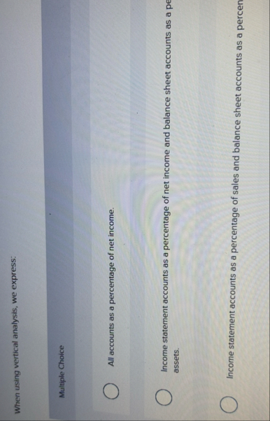 When using vertical analysis, we express: