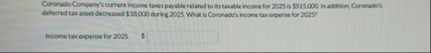 Coronado Company's current income taxes payable