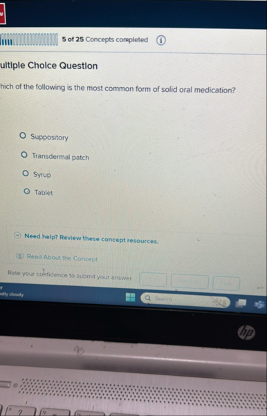 5 of 2 5 Concepts completed ( i ) ultiple Choice