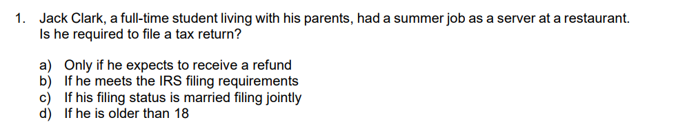 1 . Jack Clark, a full - time student living with