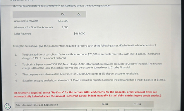 The triar balance betore adjustment for Nash