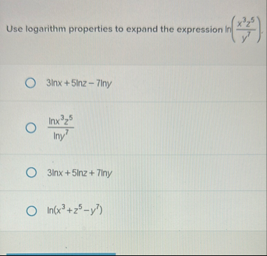 Use logarithm properties to expand the expression