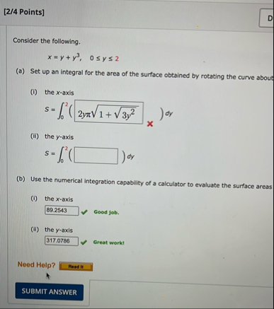 [ 2 / 4 Points ] Consider the following. x = y y