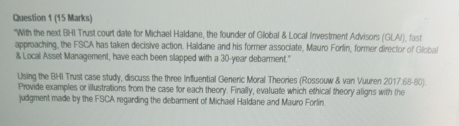 Question 1 ( 1 5 Marks ) With the next BHI Trust