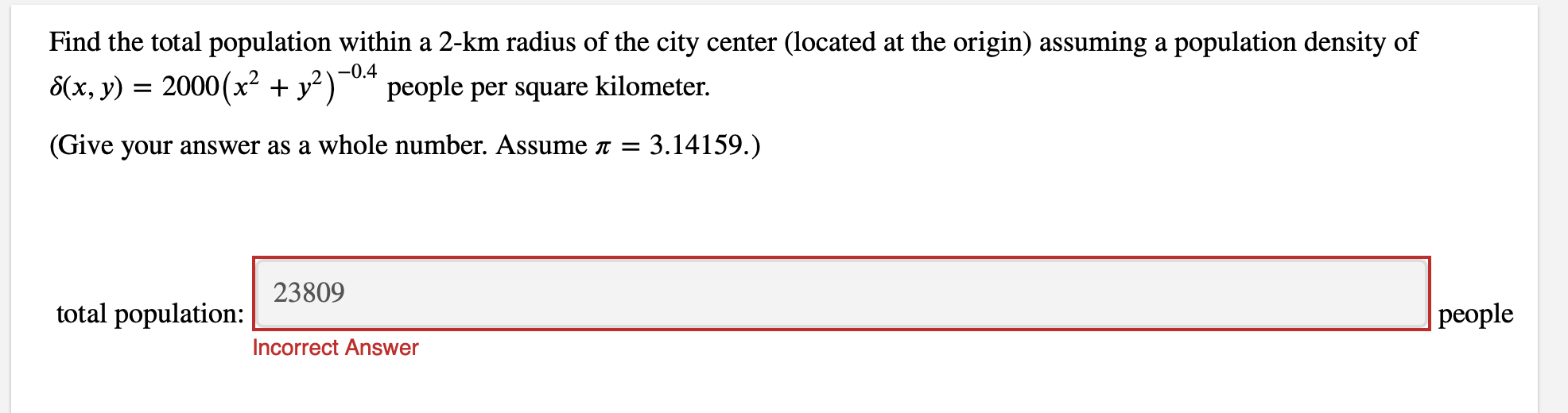 Find the total population within a 2 - k m radius