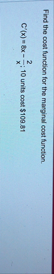 Find the cost function for the marginal cost